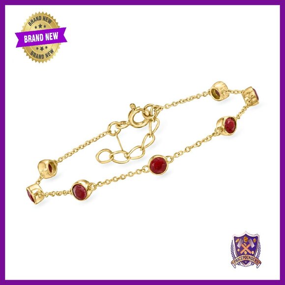 18kt Gold Ruby Station Bracelet 2.50ct 7in Springring Clasp